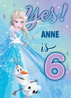 Frozen verjaardagskaart 6 jaar Elsa Olaf